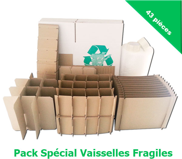 Kit Déménagement Pack And Move - Pour Vaisselle - 5 Cartons 36L + Séparateurs - Marqueur Et Ruban Offerts