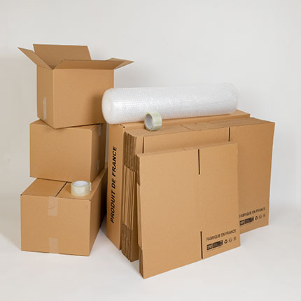 Pack déménagement avec cartons, bulles et adhésifs