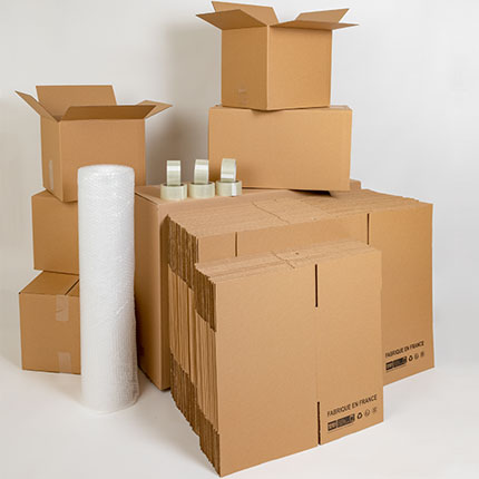 Pack déménagement avec cartons, bulles et adhésifs